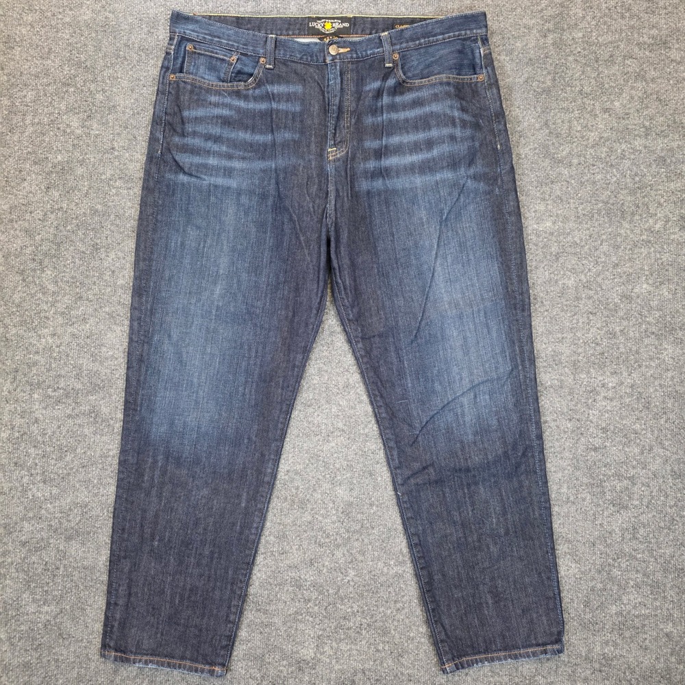 Lucky Brand Classic Straight Jeans Mens 42x30 Blue Denim Stretch Dark Wash